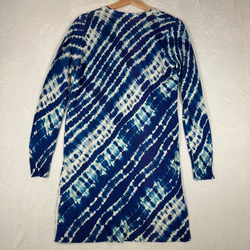 Saks Fifth Avenue Cardigan Womens XS Blue Tie Dye Silk Cashmere Longline Luxury - Picture 3 of 8